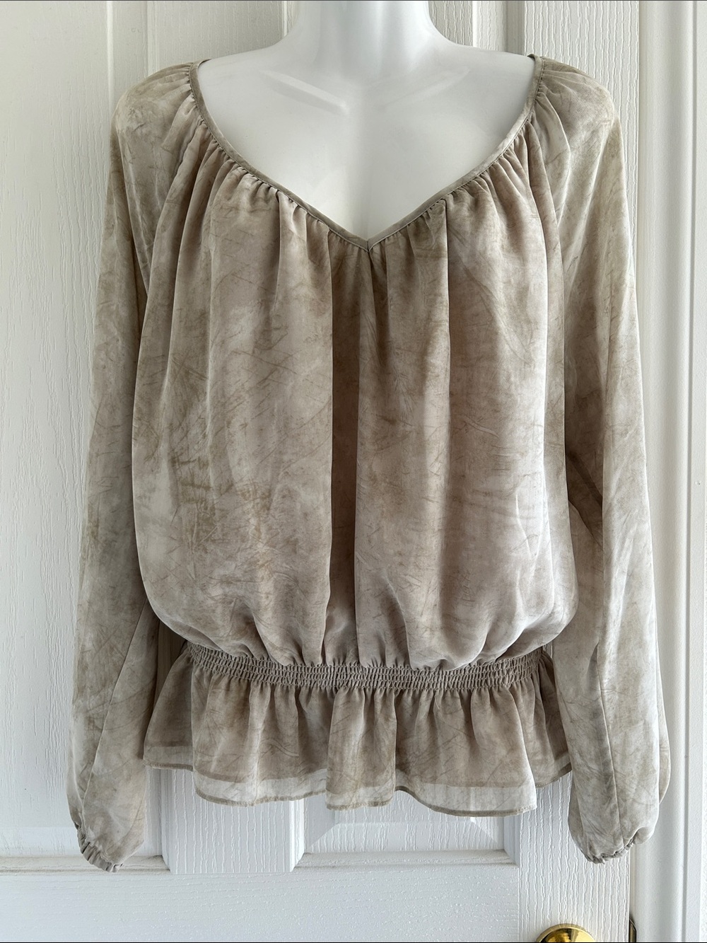 MICHAEL Michael Kors Taupe Sheer Peasant Blouse